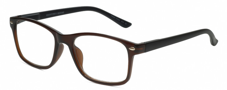 Profile View of Geoffrey Beene GBR009 Designer Single Vision Prescription Rx Eyeglasses in Gloss Crystal Dark Brown Black Mens Panthos Full Rim Acetate 52 mm