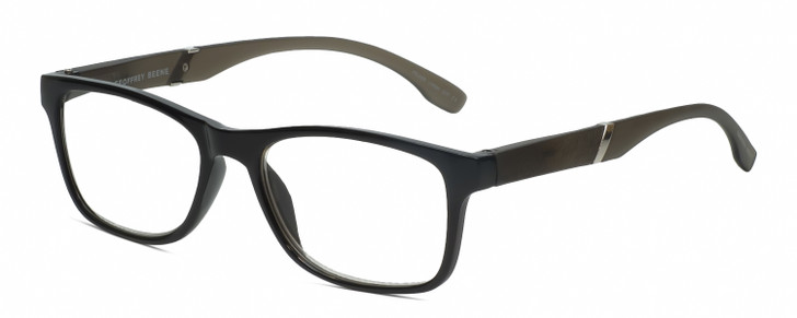 Profile View of Geoffrey Beene GBR010 Designer Bi-Focal Prescription Rx Eyeglasses in Gloss Black Grey Crystal Silver Mens Oval Full Rim Acetate 52 mm