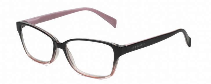 Profile View of Lulu Guinness LR80 Designer Bi-Focal Prescription Rx Eyeglasses in Black Pink Crystal Fade Ladies Cat Eye Full Rim Acetate 53 mm