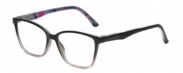 Profile View of Lulu Guinness LR81 Womens Cat Eye Reading Glasses Black Pink Crystal Floral 53mm