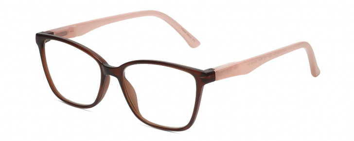 Profile View of Lulu Guinness LR81 Designer Single Vision Prescription Rx Eyeglasses in Crystal Brown Pink Ladies Cat Eye Full Rim Acetate 53 mm