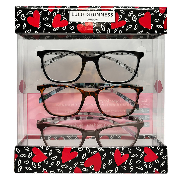Profile View of Lulu Guinness 3 PACK Gift Womens Reading Glasses Blue,Tortoise Floral,Brown+1.50