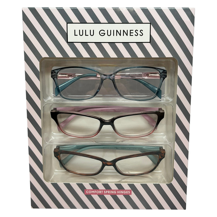 Profile View of Lulu Guinness 3 PACK Gift Women's Reading Glasses Black,Blue Pink,Tortoise +1.50