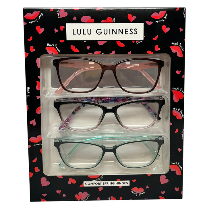 Profile View of Lulu Guinness 3 PACK Womens Reading Glasses in Black,Brown Pink,Teal Green +1.50