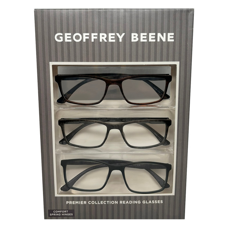 Profile View of Geoffrey Beene 3 PACK Mens Reading Glasses Black Purple,Grey,Tortoise Blue +1.50