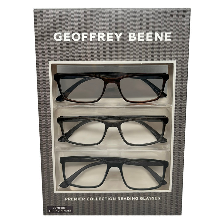 Profile View of Geoffrey Beene 3 PACK Mens Reading Glasses Black Purple,Grey,Tortoise Blue +2.00