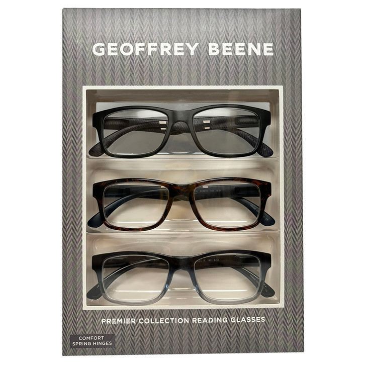 Profile View of Geoffrey Beene 3 PACK Gift Mens Reading Glasses Black Purple,Blue,Tortoise +2.00