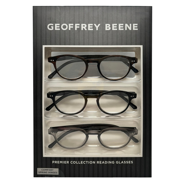 Profile View of Geoffrey Beene 3 PACK Men's Reading Glasses Black,Crystal Grey,MT Tortoise +2.50