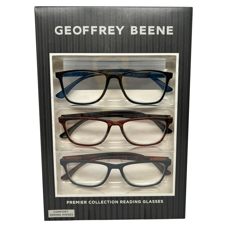 Profile View of Geoffrey Beene 3 PACK Men's Reading Glasses Matte Black,Blue,Dark Tortoise +2.00