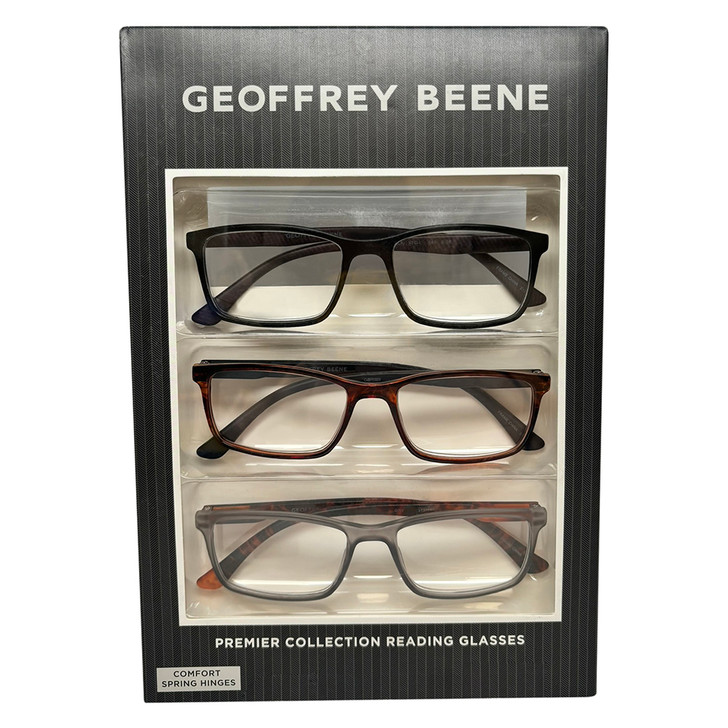 Profile View of Geoffrey Beene 3 PACK Men's Reading Glasses Matte Black,Grey,Tortoise Blue +1.50