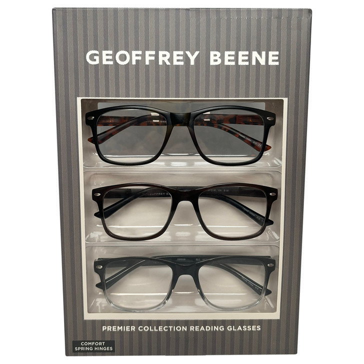 Profile View of Geoffrey Beene 3 PACK Gift Men's Reading Glasses Black,Tortoise,Dark Brown +2.00