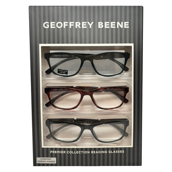 Profile View of Geoffrey Beene 3 PACK Men's Reading Glasses MT Black,Grey Crystal,Tortoise +2.00