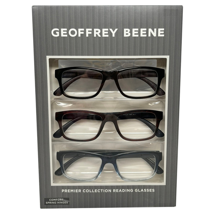 Profile View of Geoffrey Beene 3 PACK Men's Reading Glasses in Black,Blue Crystal,Tortoise +2.00