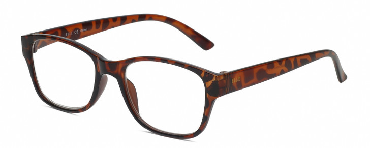Profile View of Elle Women's Oval Designer Reading Glasses Gloss Tortoise Havana Brown Spot 51mm