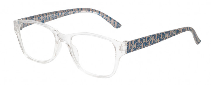 Profile View of Elle EL15558R Designer Single Vision Prescription Rx Eyeglasses in Crystal Clear Modern Art Pink Blue Ladies Oval Full Rim Acetate 51 mm