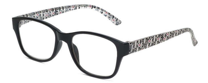 Profile View of Elle EL15558R Designer Reading Eye Glasses with Custom Cut Powered Lenses in Gloss Black Modern Art White Ladies Oval Full Rim Acetate 51 mm