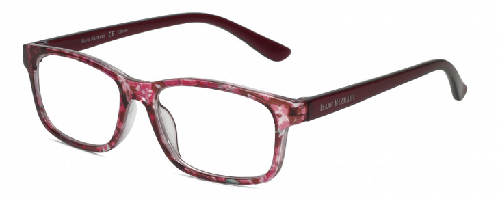 Profile View of Isaac Mizrahi IM31268R Designer Progressive Lens Prescription Rx Eyeglasses in Crystal Berry Red Floral Purple Pink Ladies Rectangular Full Rim Acetate 51 mm