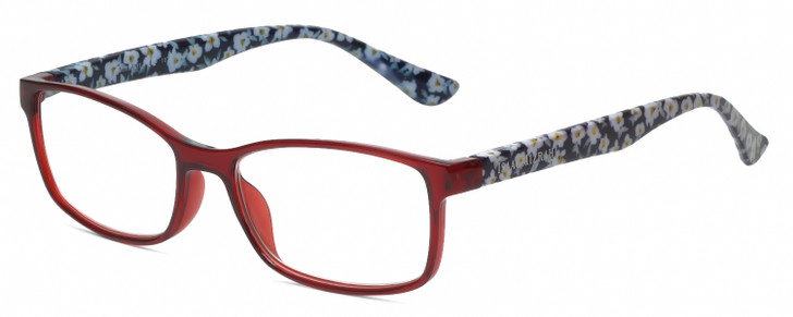 Profile View of Isaac Mizrahi IM31275R Designer Single Vision Prescription Rx Eyeglasses in Crystal Red Floral White Blue Ladies Oval Full Rim Acetate 55 mm