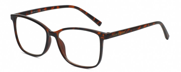 Profile View of Isaac Mizrahi IM31322R Designer Single Vision Prescription Rx Eyeglasses in Crystal Tortoise Havana Brown Gold Ladies Square Full Rim Acetate 54 mm