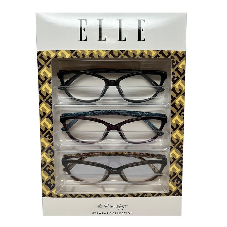 Profile View of Elle 3 PACK Gift Box Women Reading Glasses Black,Plum Purple,Crystal Brown +2.00