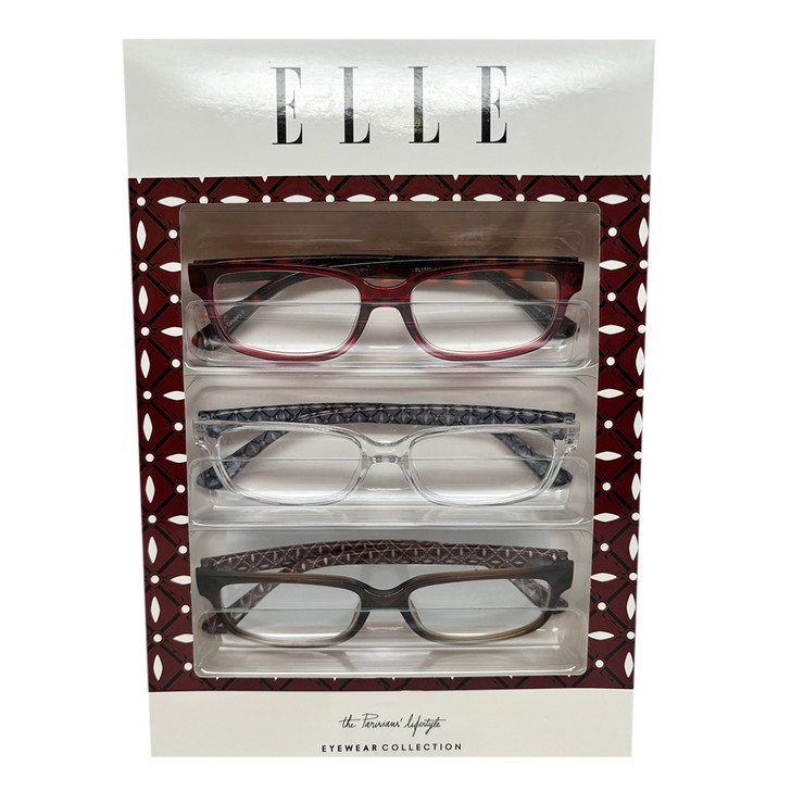 Profile View of Elle 3 PACK Gift Women Reading Glasses in Red Tortoise,Clear,Crystal Brown +1.50