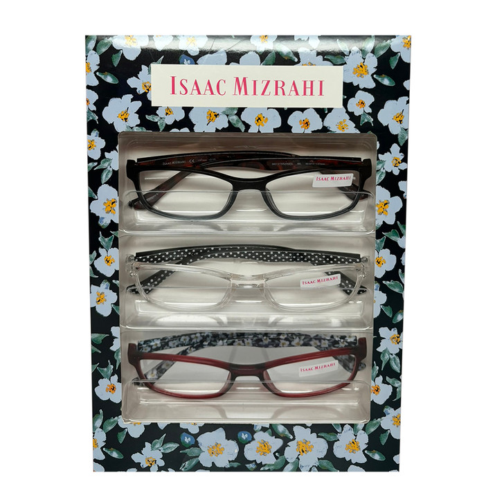Profile View of Isaac Mizrahi 3 PACK Gift Women Reading Glasses Black Tortoise,Crystal,Red +2.00