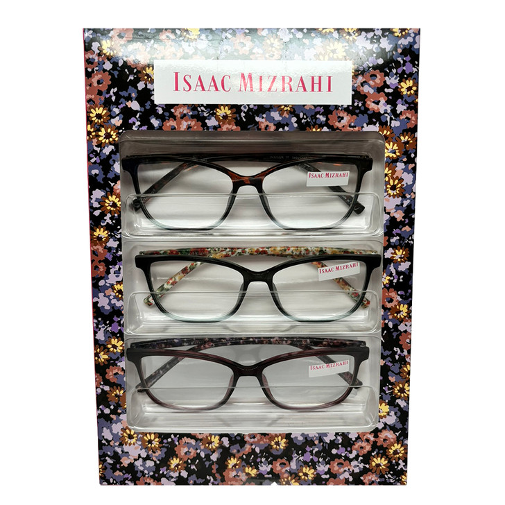 Profile View of Isaac Mizrahi 3 PACK Gift Box Womens Reading Glasses in Tortoise,Green,Red +2.50