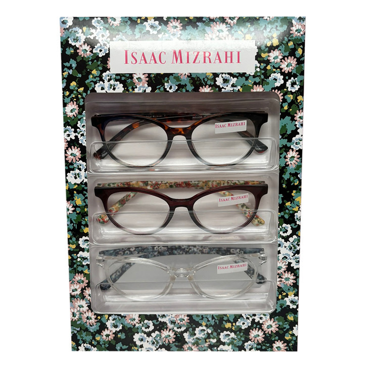 Profile View of Isaac Mizrahi 3 PACK Gift Box Women's Reading Glasses Tortoise,Crystal,Red +1.50