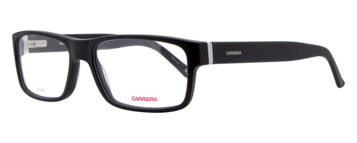 Profile View of Carrera CA6180 Designer Single Vision Prescription Rx Eyeglasses in Matte Black White Unisex Square Full Rim Acetate 55 mm