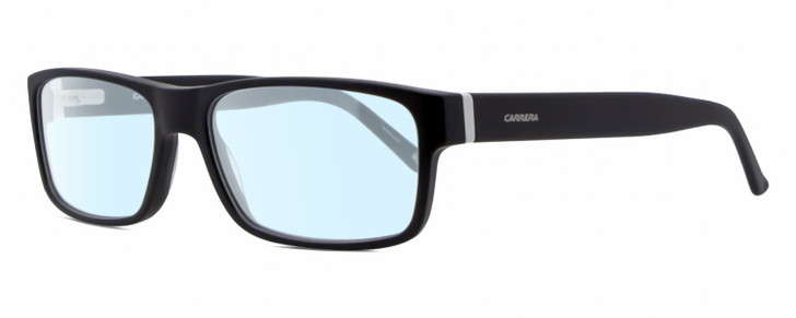 Profile View of Carrera CA6180 Designer Blue Light Blocking Eyeglasses in Matte Black White Unisex Square Full Rim Acetate 55 mm