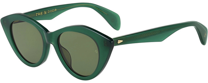 Profile View of Rag&Bone 1028 Women's Cat Eye Sunglasses in Crystal Green Gold/Olive Green 49 mm