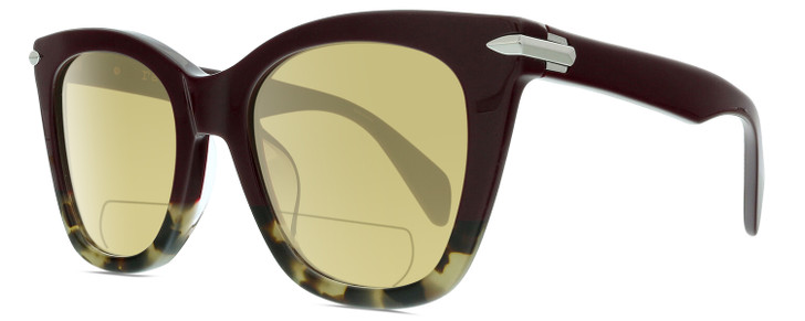 Profile View of Rag&Bone 1029 Designer Polarized Reading Sunglasses with Custom Cut Powered Sun Flower Yellow Lenses in Burgundy Red Havana Tortoise Silver Ladies Cat Eye Full Rim Acetate 52 mm