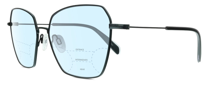 Profile View of Rag&Bone 1034 Designer Progressive Lens Blue Light Blocking Eyeglasses in Satin Black Unisex Hexagonal Full Rim Metal 58 mm