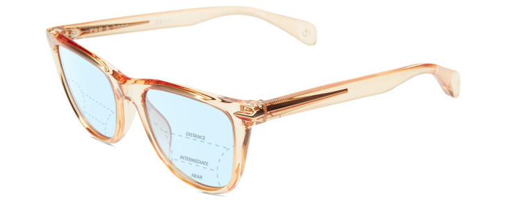 Profile View of Rag&Bone 1051 Designer Progressive Lens Blue Light Blocking Eyeglasses in Crystal Peach Orange Ladies Panthos Full Rim Acetate 53 mm