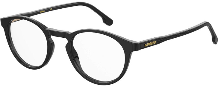Profile View of Carrera 255 Designer Single Vision Prescription Rx Eyeglasses in Gloss Black Unisex Panthos Full Rim Acetate 48 mm