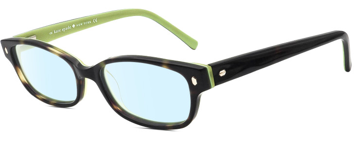 Profile View of Kate Spade LUCYANN Designer Blue Light Blocking Eyeglasses in Tortoise Havana Brown Lime Green Ladies Oval Full Rim Acetate 51 mm