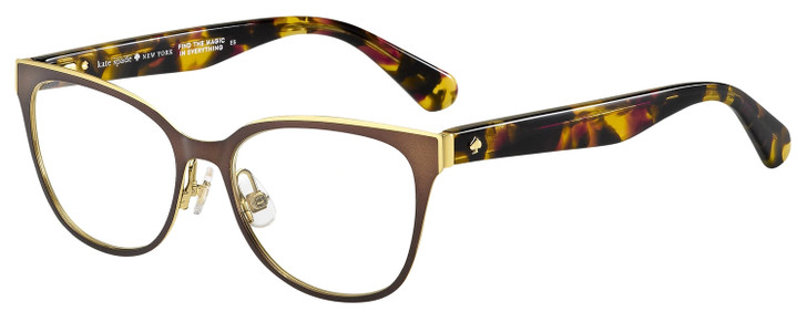 Profile View of Kate Spade VANDRA Designer Progressive Lens Prescription Rx Eyeglasses in Satin Brown Gold Tortoise Havana Pink Ladies Cat Eye Full Rim Stainless Steel 52 mm