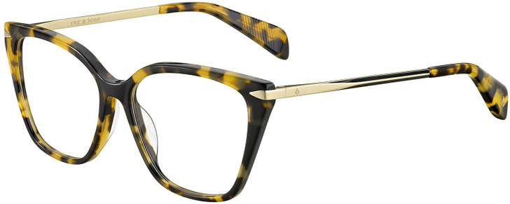 Profile View of Rag&Bone 3005 Cat Eye Reading Glasses in Tortoise Havana Yellow Brown Gold 53 mm