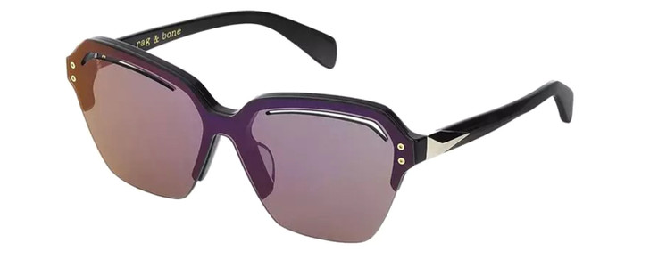 Profile View of Rag&Bone 1037 Womens Semi-Rimless Sunglasses in Purple Silver/Violet Mirror 58mm