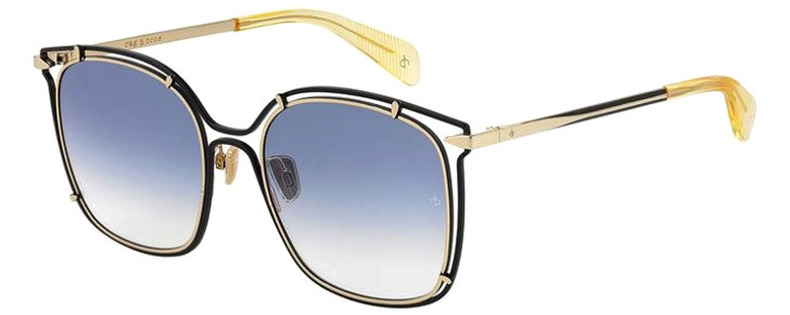 Profile View of Rag&Bone 1023 Womens Sunglasses in Gold Black Yellow Crystal/Blue Gradient 56 mm