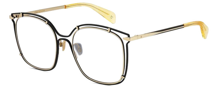 Profile View of Rag&Bone 1023 Designer Bi-Focal Prescription Rx Eyeglasses in Gold Matte Black Yellow Crystal Ladies Square Semi-Rimless Metal 56 mm