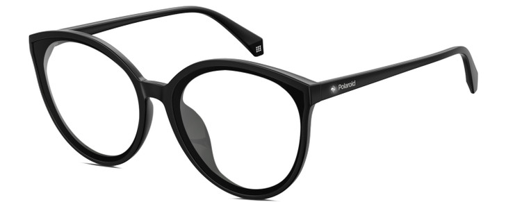 Profile View of Polaroid 4082/F/S Designer Bi-Focal Prescription Rx Eyeglasses in Gloss Black Gemstone Crystal Accents Ladies Cat Eye Full Rim Acetate 62 mm