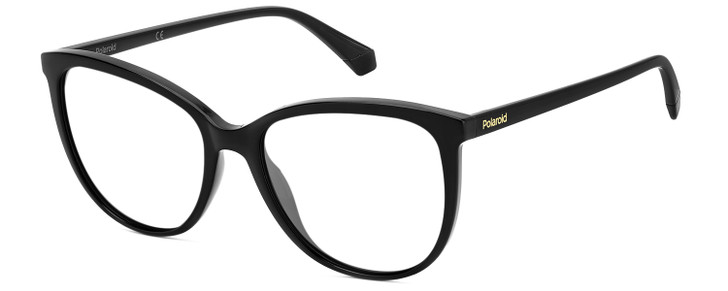 Profile View of Polaroid 4100/F/S Designer Reading Eye Glasses in Gloss Black Gemstone Crystal Accents Ladies Cat Eye Full Rim Acetate 59 mm