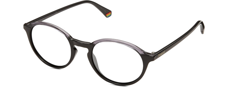 Profile View of Polaroid 6125/S Designer Reading Eye Glasses with Custom Cut Powered Lenses in Gloss Black Grey Crystal Unisex Panthos Full Rim Acetate 50 mm