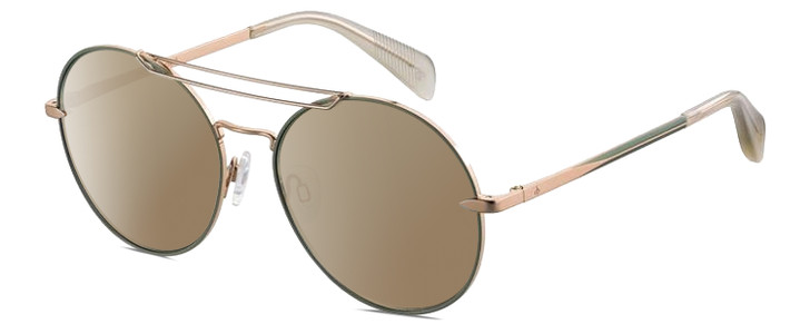 Profile View of Rag&Bone 1011 Designer Polarized Sunglasses with Custom Cut Amber Brown Lenses in Rose Gold Green Grey Crystal Ladies Pilot Full Rim Metal 59 mm