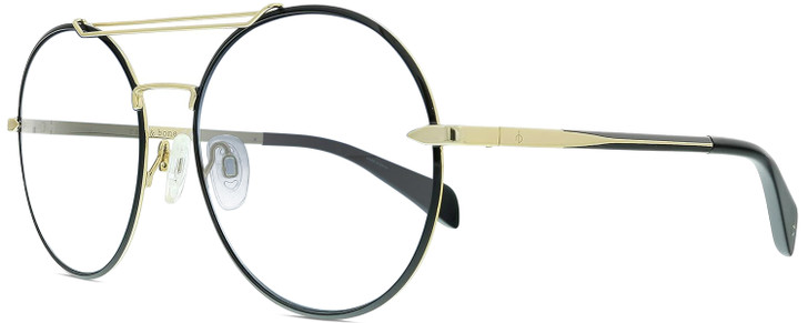 Profile View of Rag&Bone 1011 Designer Progressive Lens Prescription Rx Eyeglasses in Gold Black Ladies Pilot Full Rim Metal 59 mm