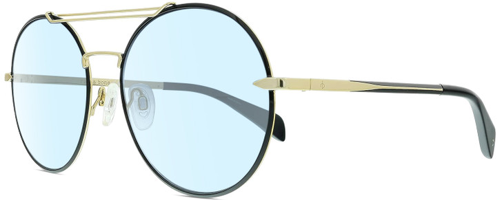 Profile View of Rag&Bone 1011 Designer Blue Light Blocking Eyeglasses in Gold Black Ladies Pilot Full Rim Metal 59 mm