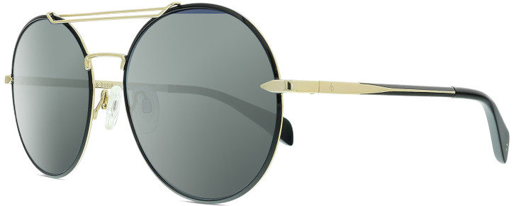 Profile View of Rag&Bone 1011 Designer Polarized Sunglasses with Custom Cut Smoke Grey Lenses in Gold Black Ladies Pilot Full Rim Metal 59 mm