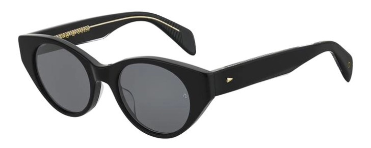 Profile View of Rag&Bone 1012 Womens Cat Eye Full Rim Designer Sunglasses Gloss Black/Grey 49 mm