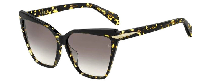 Profile View of Rag&Bone 1027 Cat Eye Sunglasses Havana Tortoise Gold/Amber Brown Gradient 59 mm